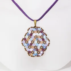 Pendant 45cm - Shea Oval-Purple Suedine - Pendant 45cm - Laiton bronze